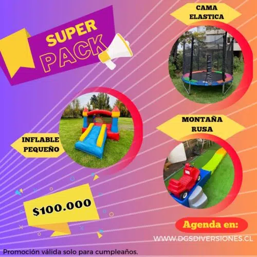 Arriendo juegos cumpleaÃ±os Santiago, incluye inflable pequeÃ±o, cama elÃ¡stica y montaÃ±a rusa - DGS Diversiones