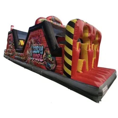 Arriendo de carrera de obstáculos inflable urbana para eventos corporativos, fiestas y team building.
