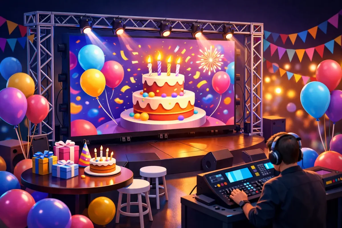 Arriendo pantalla LED para cumpleaños sin errores